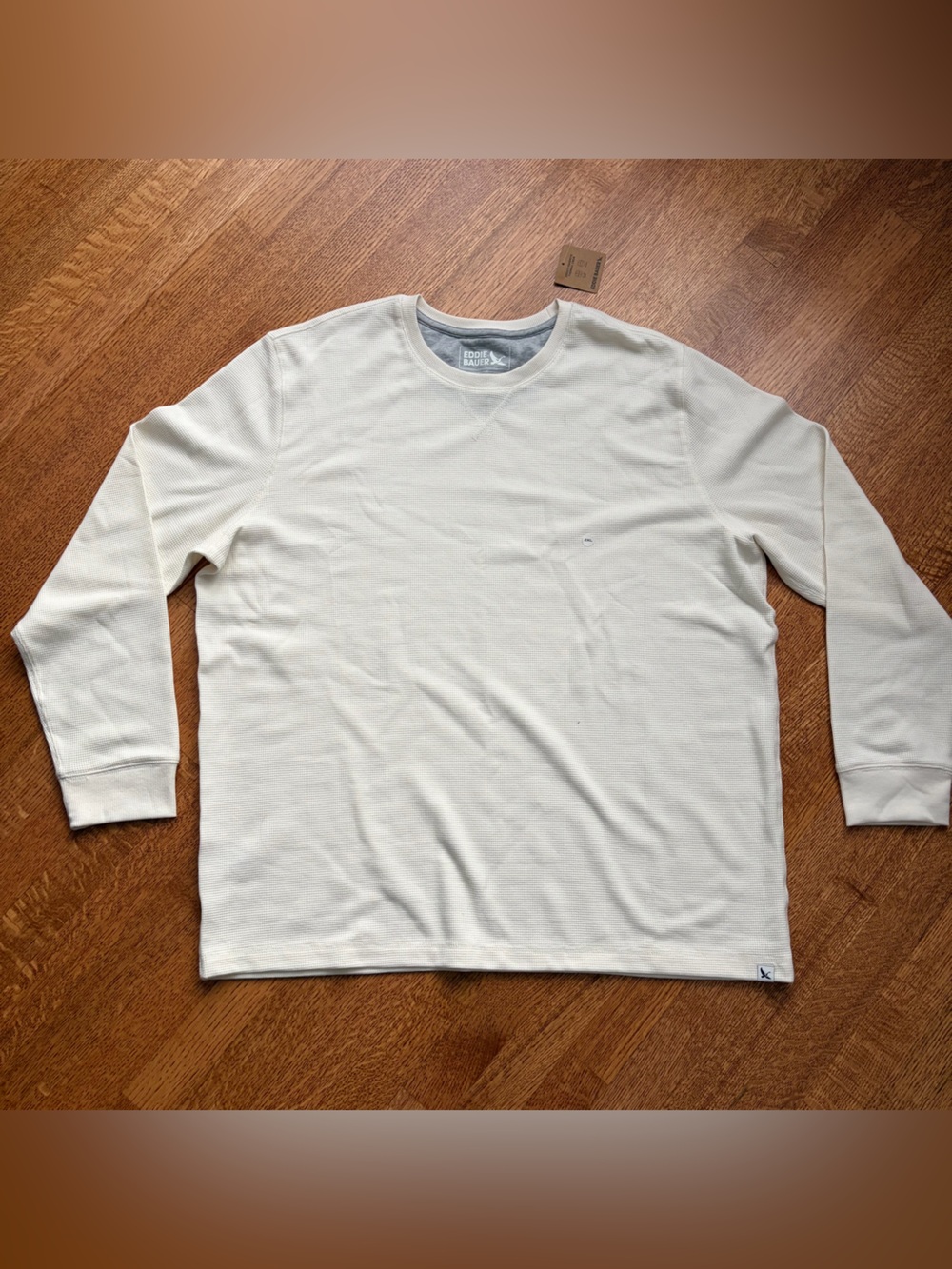 Eddie Bauer Shirt Mens 2XL Ivory Thermal Waffle Knit Long Sleeve Crew Neck NWT